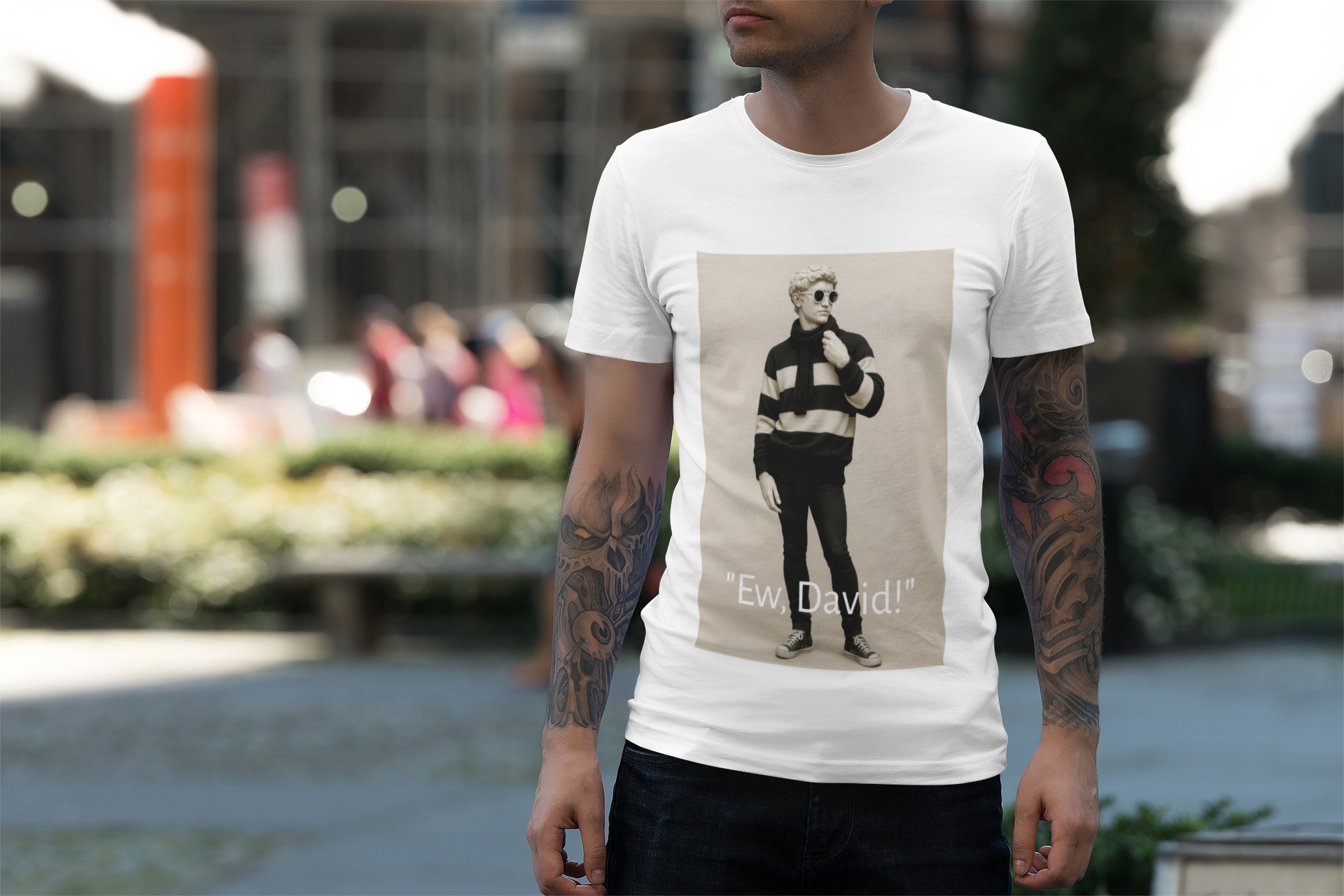"Ew, David!" White Unisex Heavy Cotton Tee | Trendy Graphic Tee, Funny T-Shirt, Gift for Friends, Casual Wear