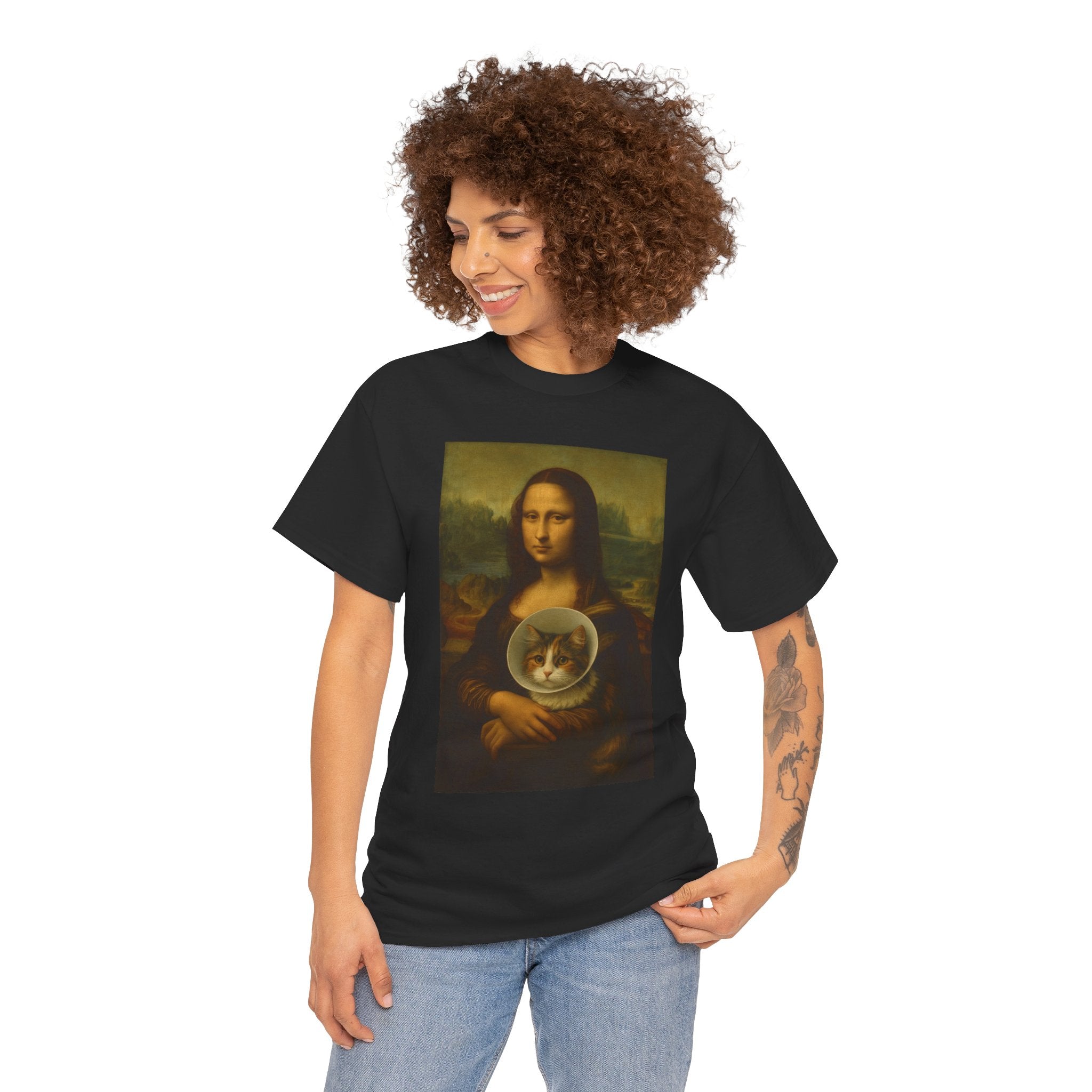 Art Tee - Mona Lisa with Cat Design