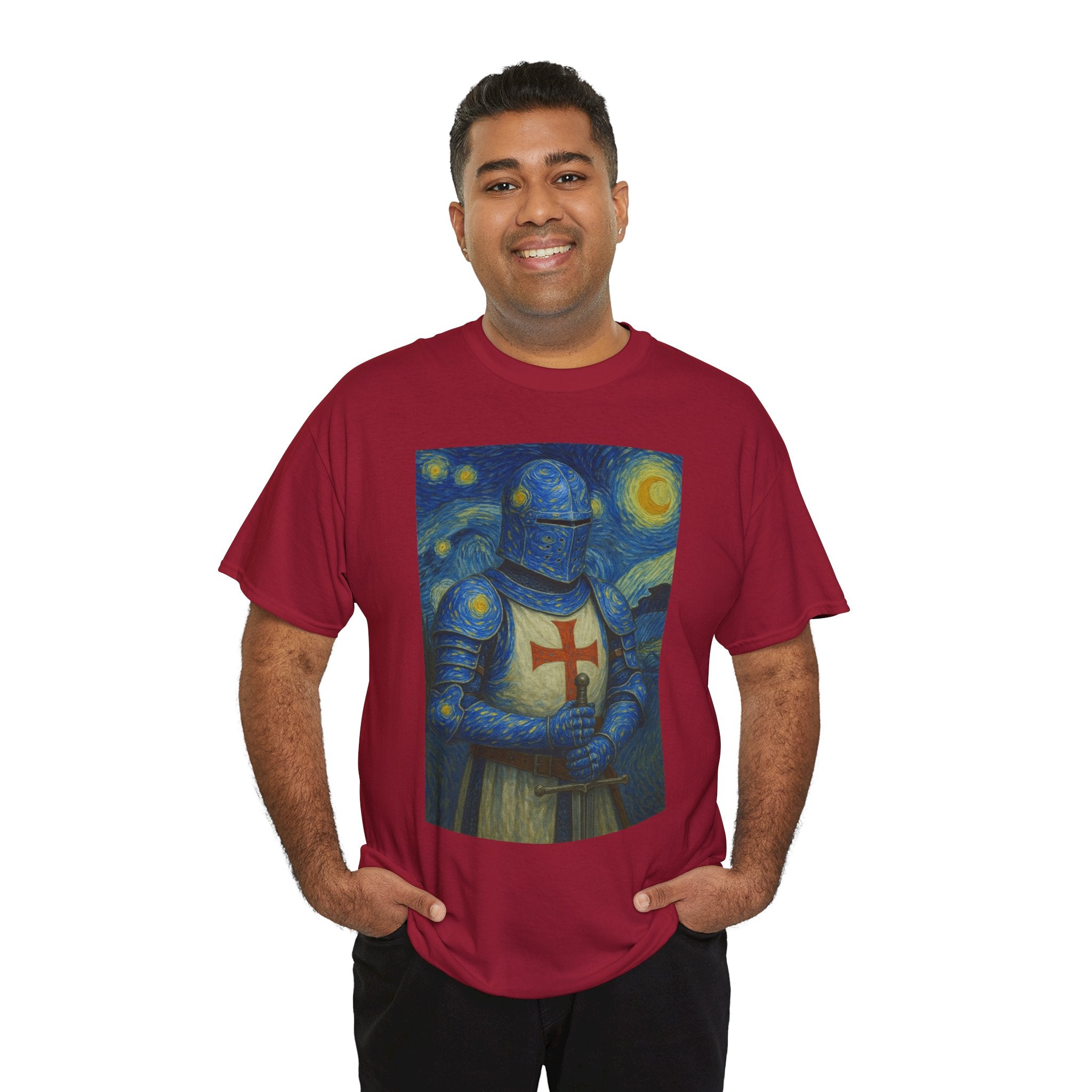 "Starry Knight" Knight Design Unisex Tee with Van Gogh inspired design- Embrace Your Inner Warrior, Unique Gift for History Lovers, Ideal for Everyday Wear, Casual Outfit