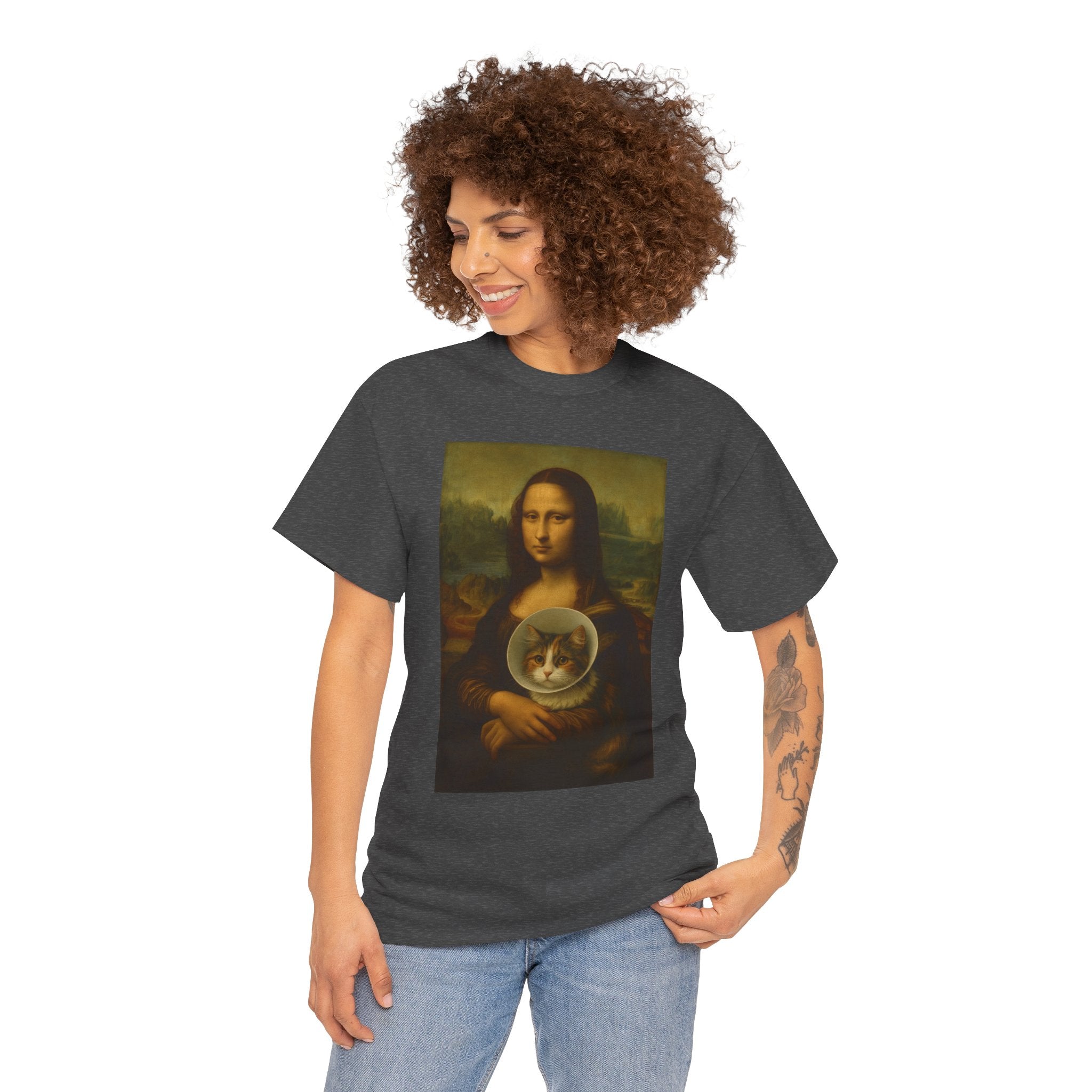 Art Tee - Mona Lisa with Cat Design