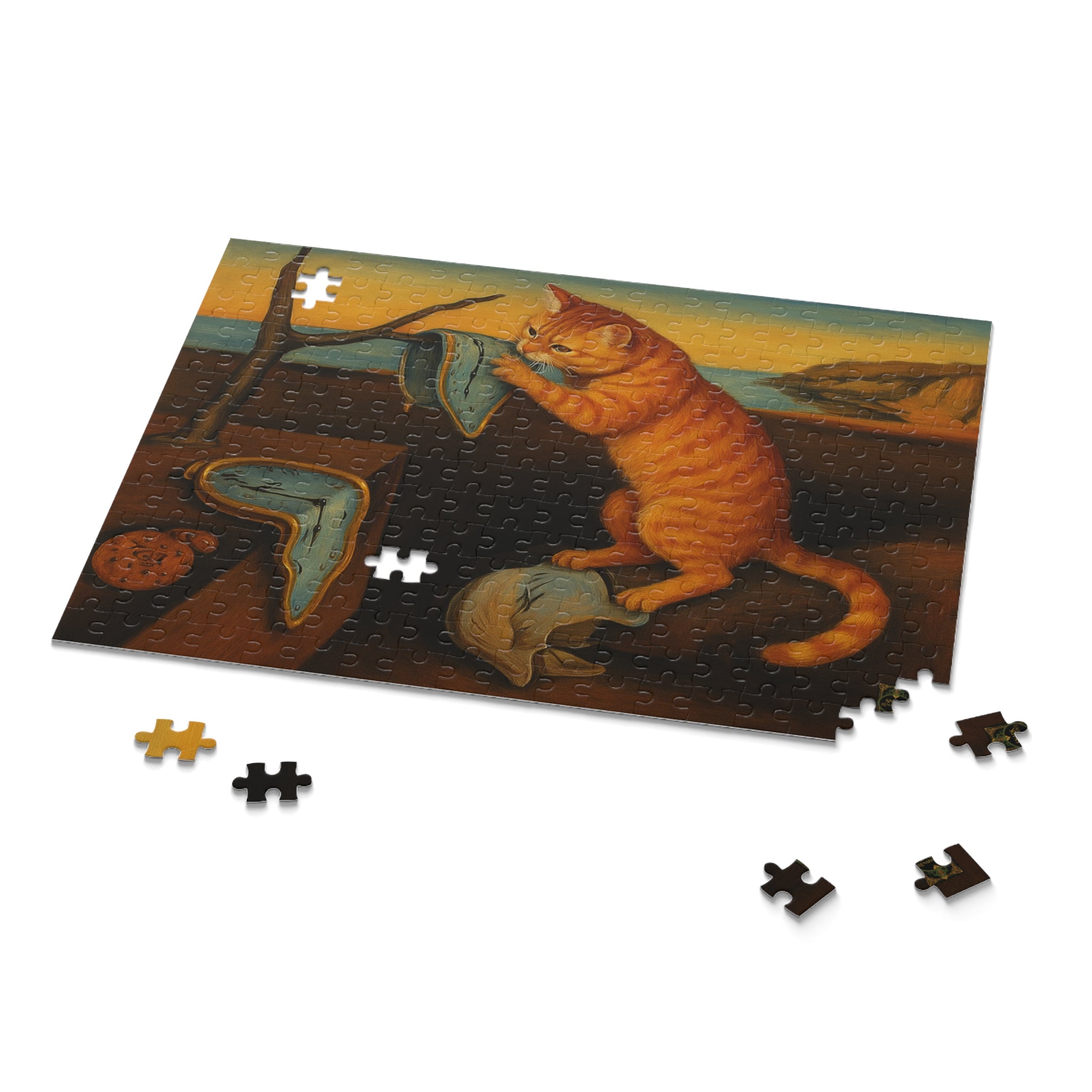"The Insistence of Cat"- Salvador Dali Inspired Puzzle Art for Cat Lovers, 120 252 500-Piece Jigsaw Fun, Cozy Indoor Activity, Perfect Gift for Any Occasion