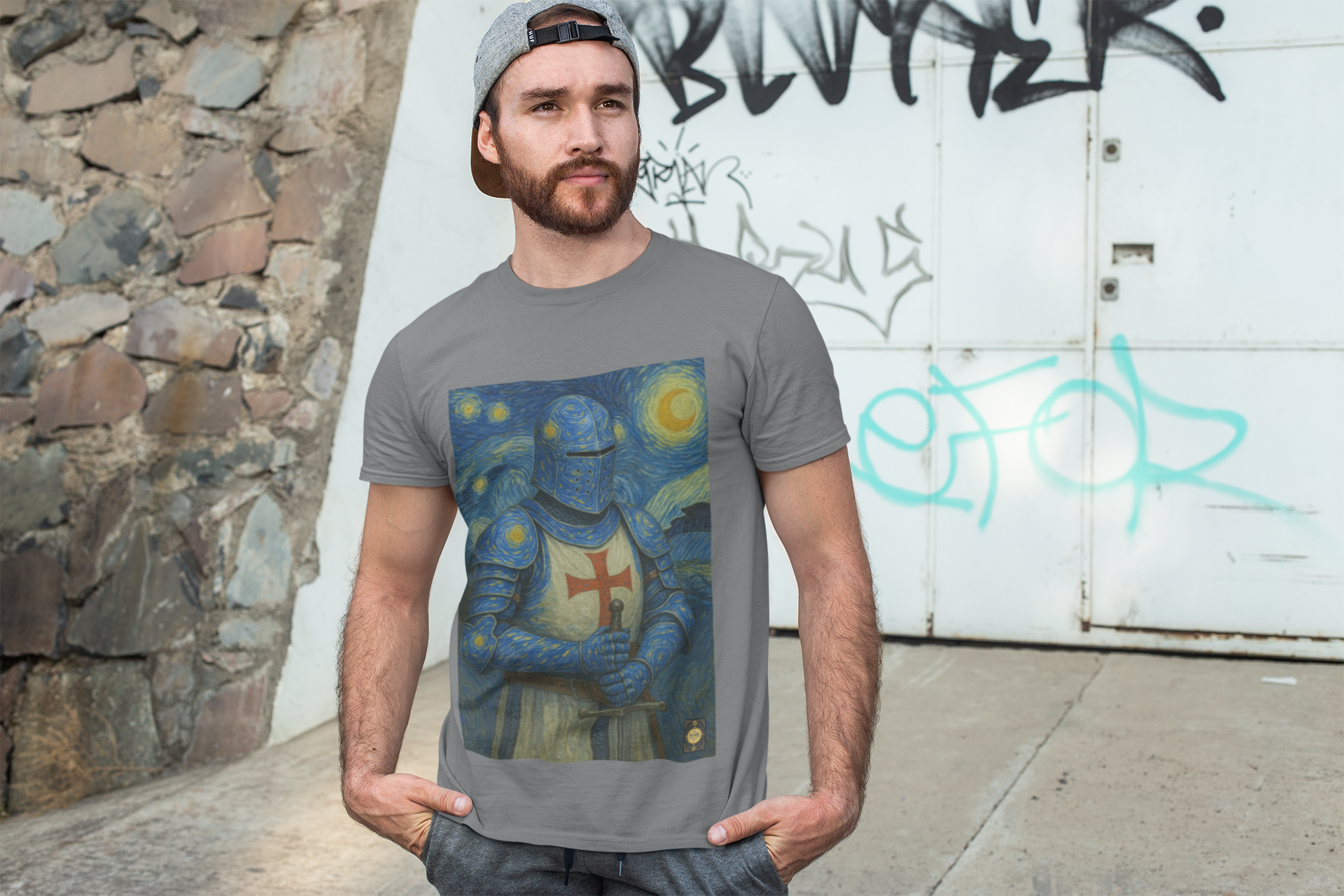 "Starry Knight" Knight Design Unisex Tee with Van Gogh inspired design- Embrace Your Inner Warrior, Unique Gift for History Lovers, Ideal for Everyday Wear, Casual Outfit