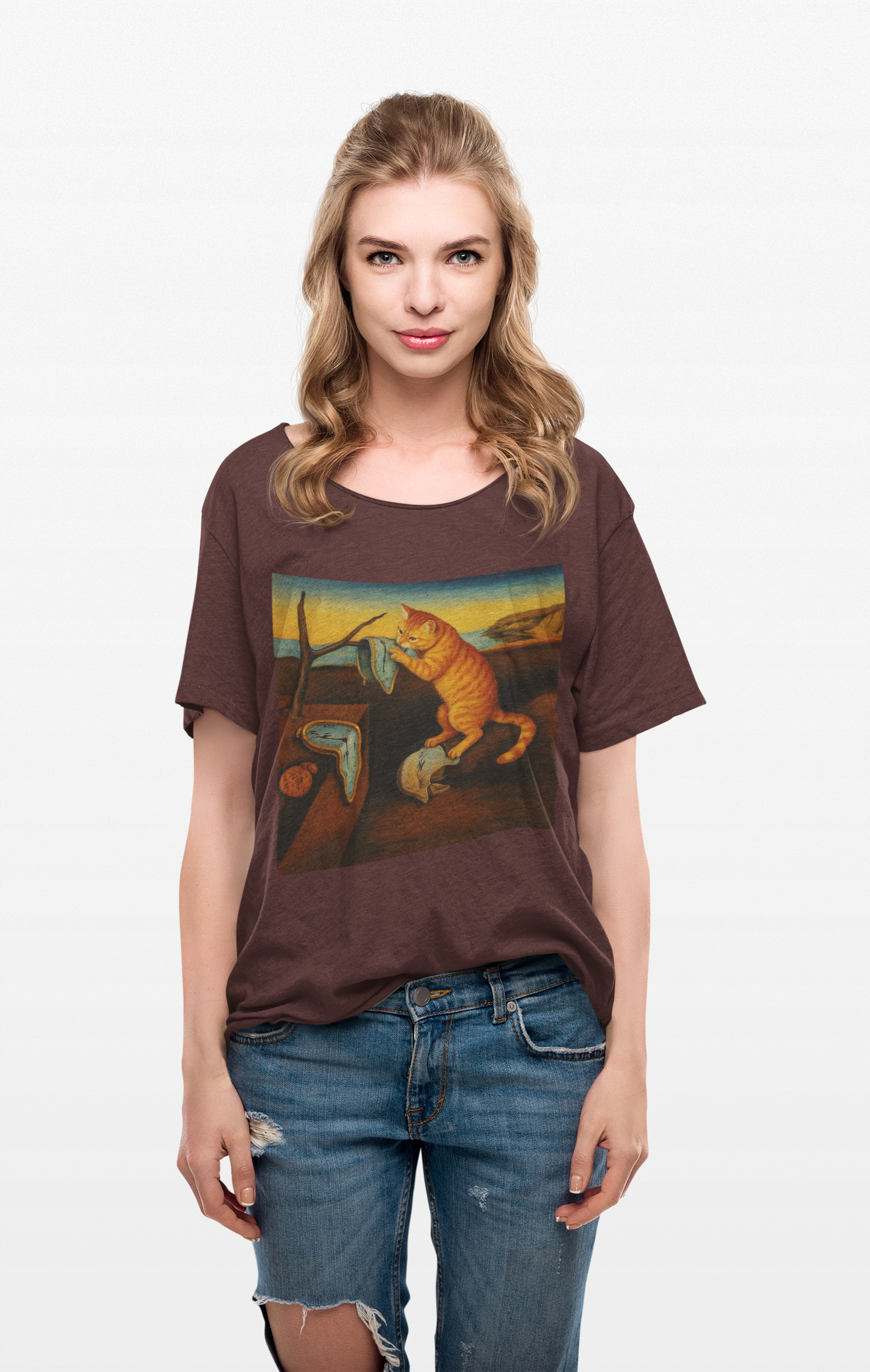 "The Insistence of Feline" Surreal Cat Art Tee with Dali inspired design, Unisex Cotton Shirt, Unique Gift for Art Lovers, Fun and Quirky T-Shirt, Perfect for Casual Wear