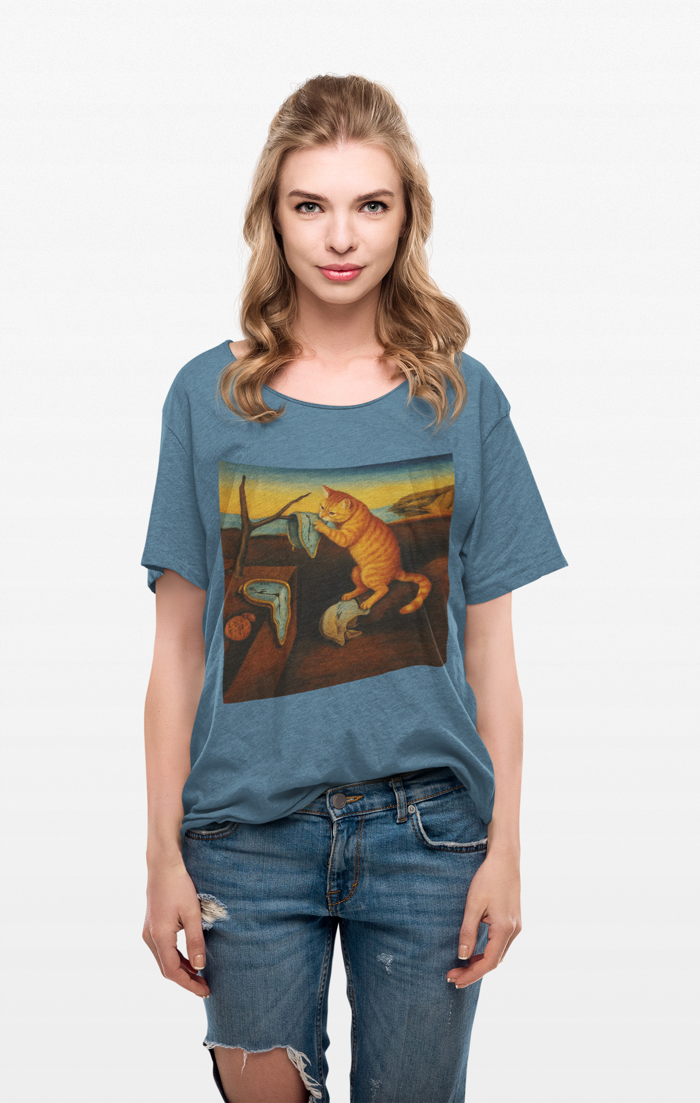 "The Insistence of Feline" Surreal Cat Art Tee with Dali inspired design, Unisex Cotton Shirt, Unique Gift for Art Lovers, Fun and Quirky T-Shirt, Perfect for Casual Wear
