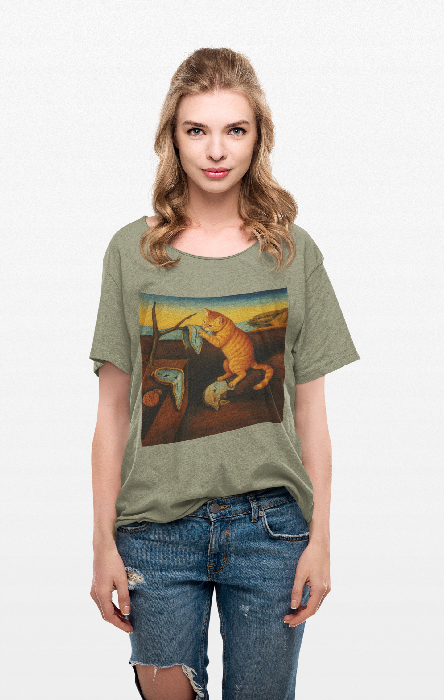 "The Insistence of Feline" Surreal Cat Art Tee with Dali inspired design, Unisex Cotton Shirt, Unique Gift for Art Lovers, Fun and Quirky T-Shirt, Perfect for Casual Wear