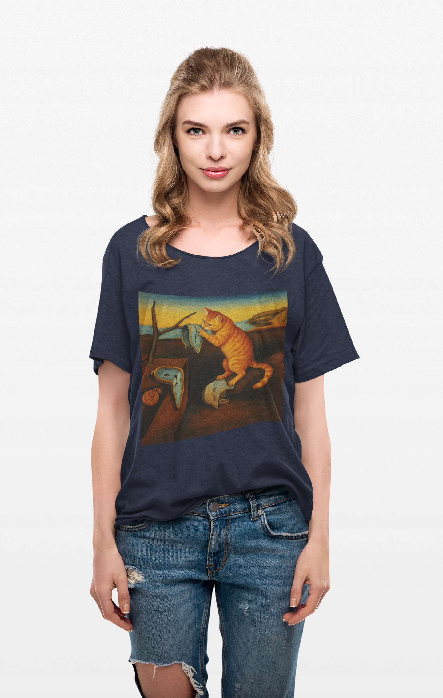 "The Insistence of Feline" Surreal Cat Art Tee with Dali inspired design, Unisex Cotton Shirt, Unique Gift for Art Lovers, Fun and Quirky T-Shirt, Perfect for Casual Wear
