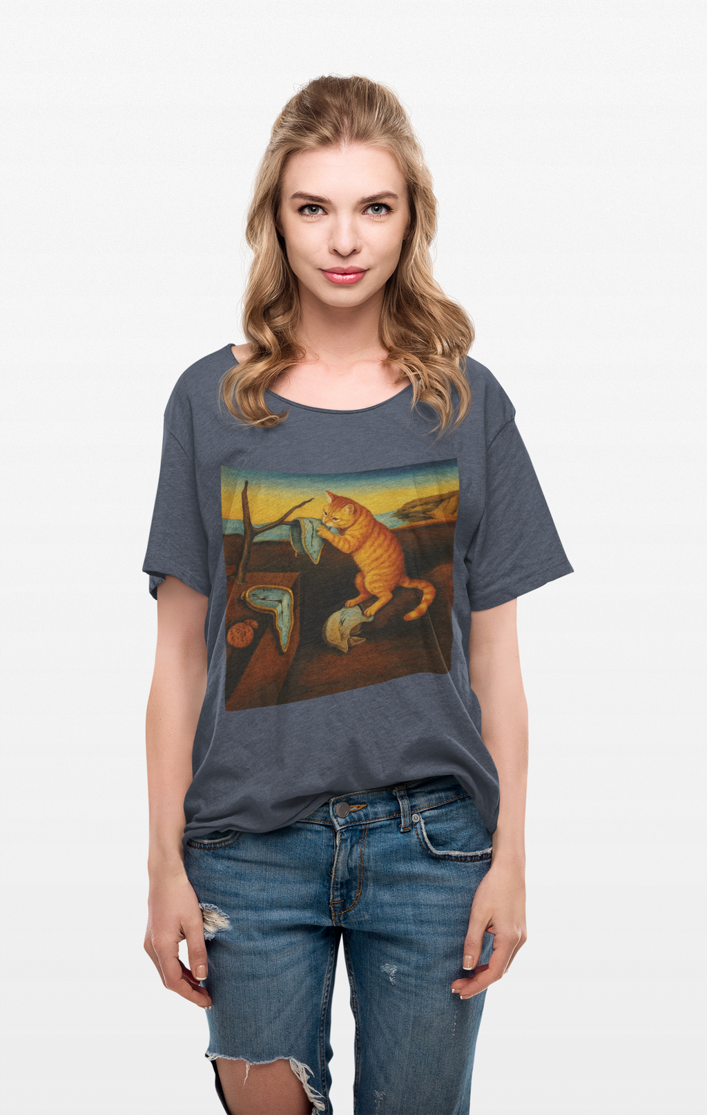 "The Insistence of Feline" Surreal Cat Art Tee with Dali inspired design, Unisex Cotton Shirt, Unique Gift for Art Lovers, Fun and Quirky T-Shirt, Perfect for Casual Wear