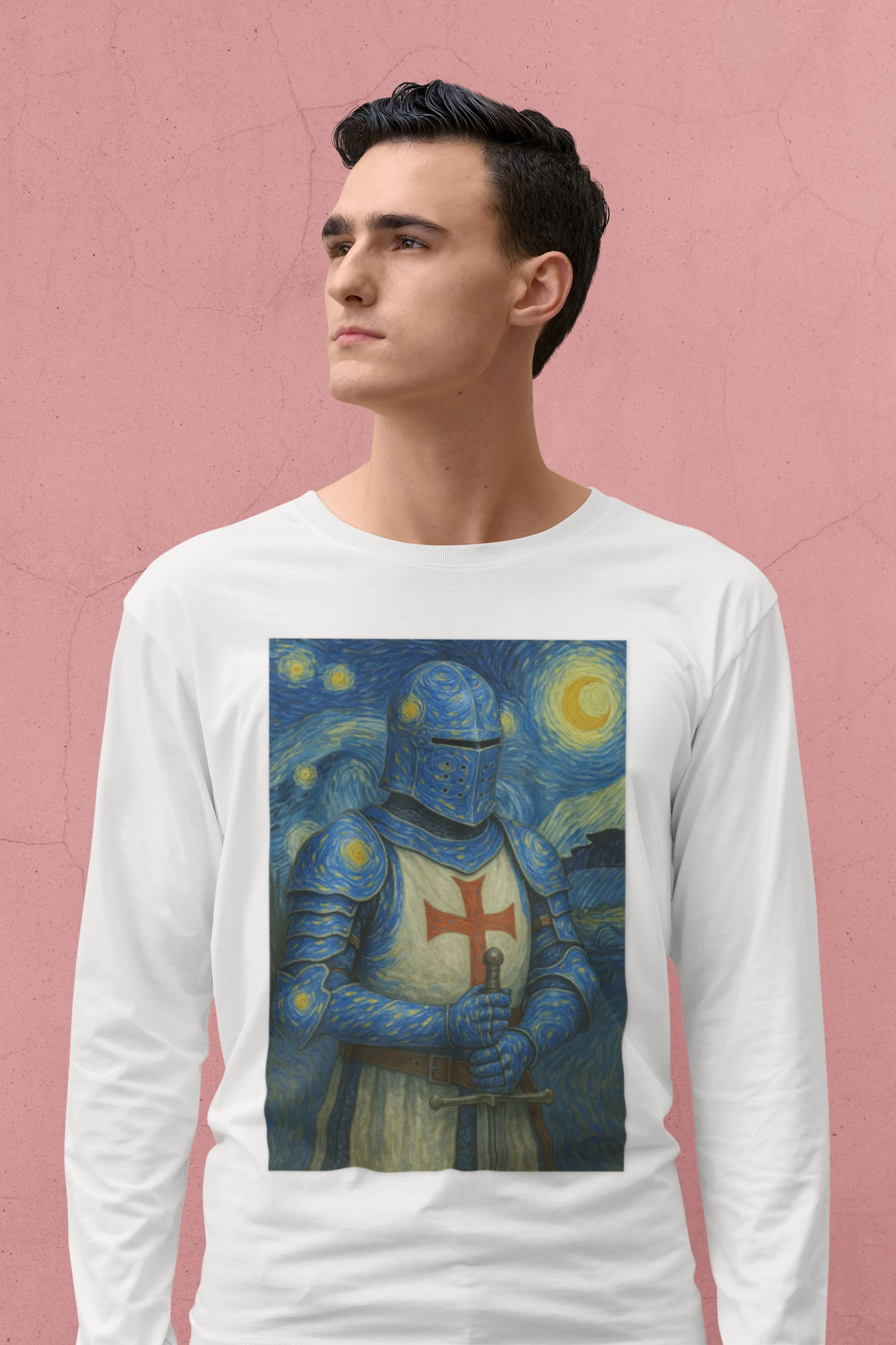 "Starry Knight" in Armor Long Sleeve Tee with Van Gogh inspired design, Medieval Style Shirt, Unisex Casual Wear, Gift for History Buffs, Unique Festival Outfit, Comfortable [...]