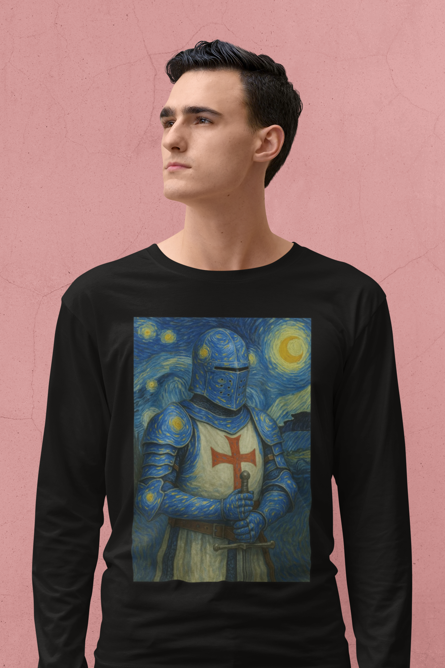 "Starry Knight" in Armor Long Sleeve Tee with Van Gogh inspired design, Medieval Style Shirt, Unisex Casual Wear, Gift for History Buffs, Unique Festival Outfit, Comfortable [...]