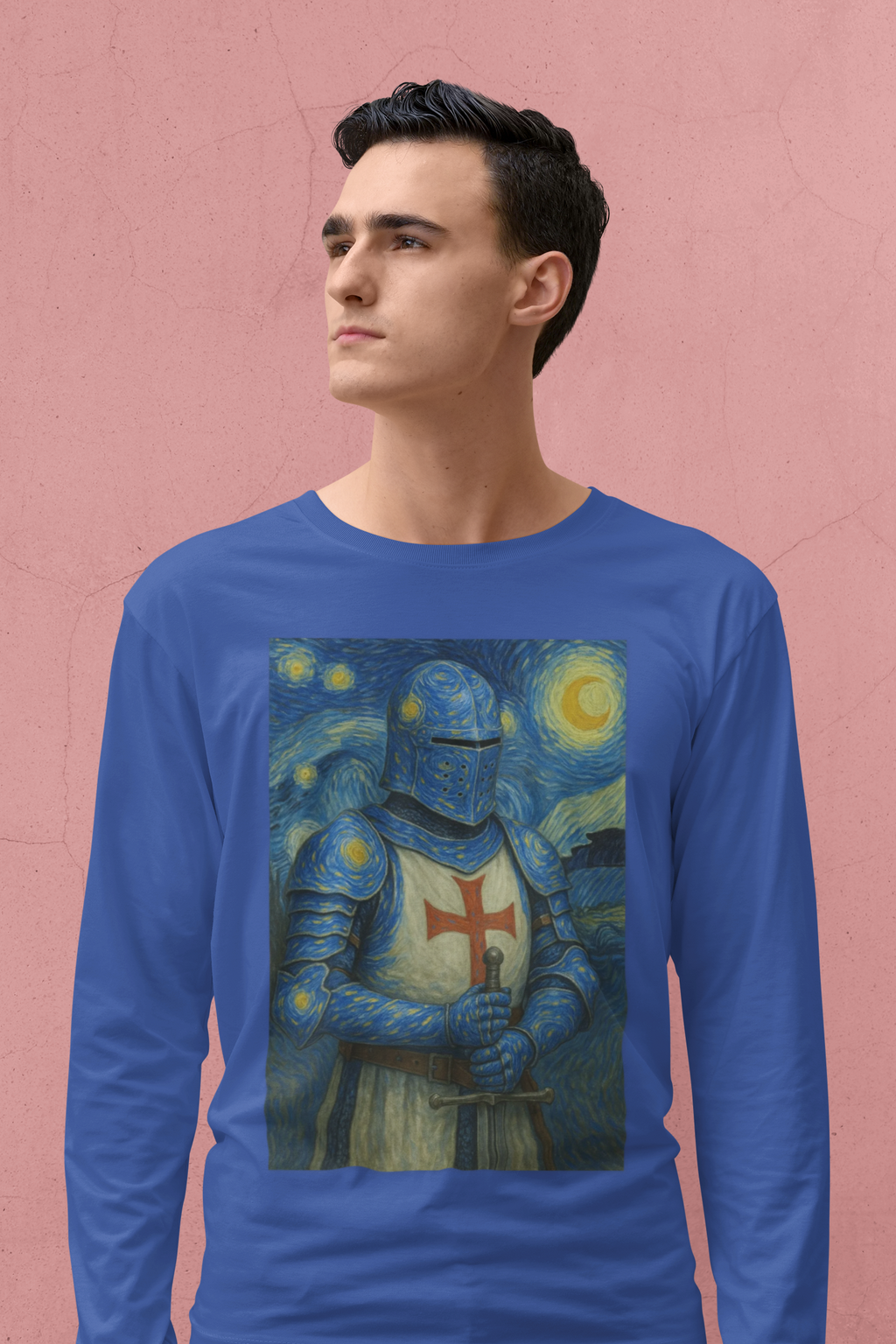 "Starry Knight" in Armor Long Sleeve Tee with Van Gogh inspired design, Medieval Style Shirt, Unisex Casual Wear, Gift for History Buffs, Unique Festival Outfit, Comfortable [...]