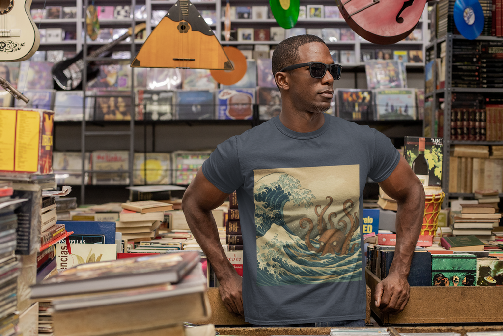 Ocean Kraken T-Shirt | Unisex Softstyle Tee, Hokusai inspired design, Sea Creature Art, Nautical Gift, Beachwear, Casual Fashion, Summer Wardrobe