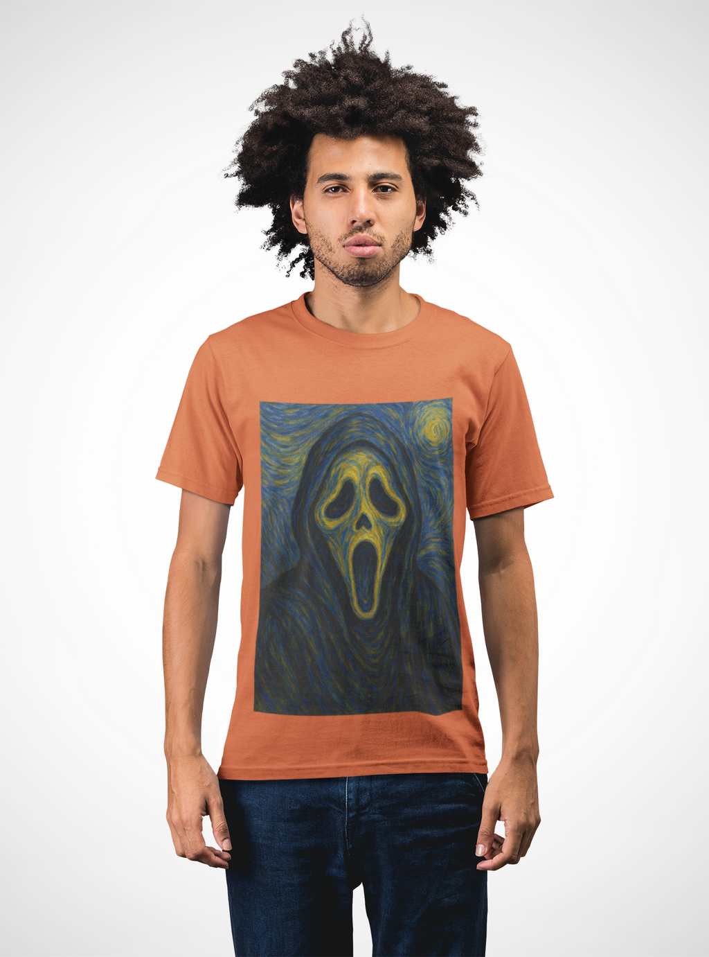 "Van Ghost" Art Tee, Unisex Heavy Cotton T-Shirt with Van Gogh inspired design, Horror Fan Gift, Spooky Halloween Apparel, Unique Graphic Tee