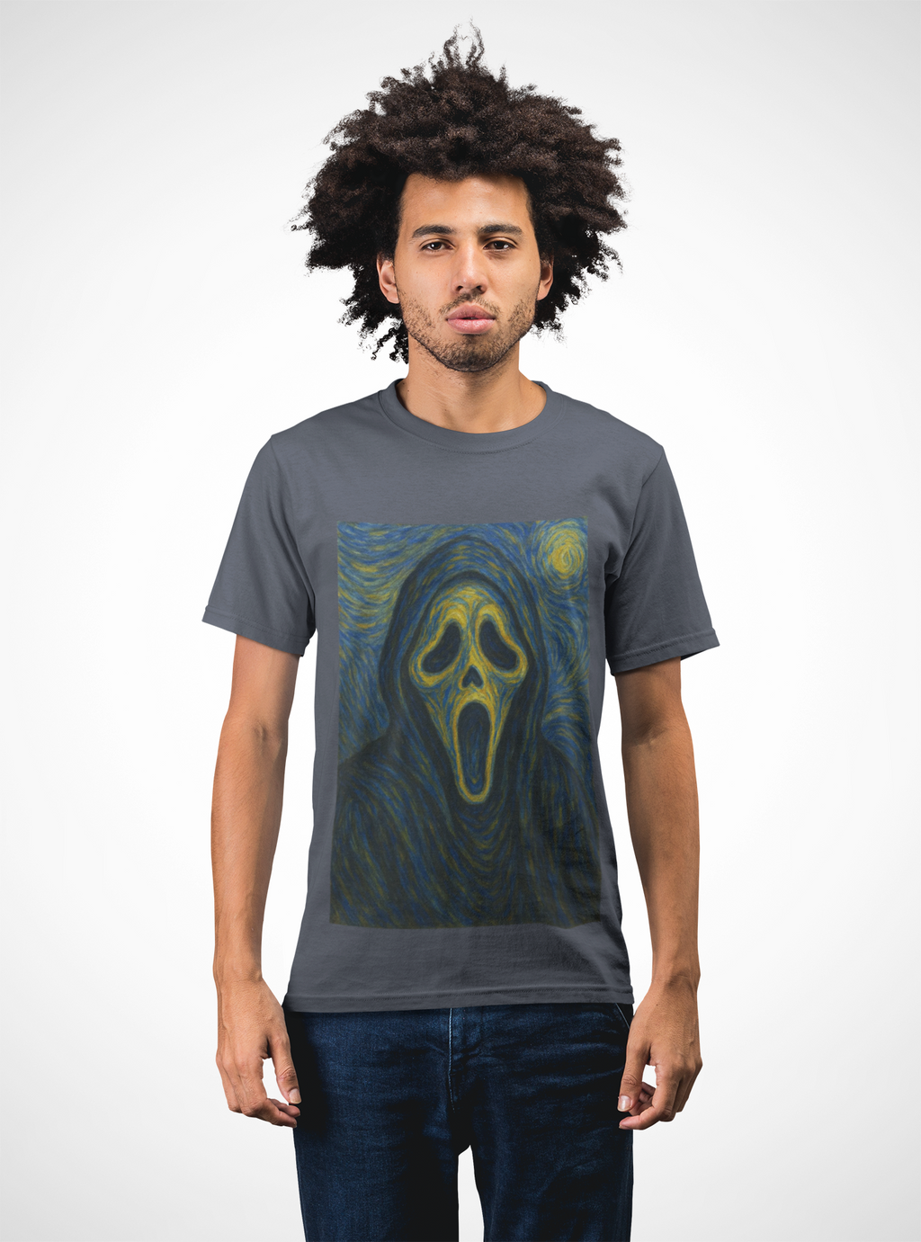 "Van Ghost" Art Tee, Unisex Heavy Cotton T-Shirt with Van Gogh inspired design, Horror Fan Gift, Spooky Halloween Apparel, Unique Graphic Tee