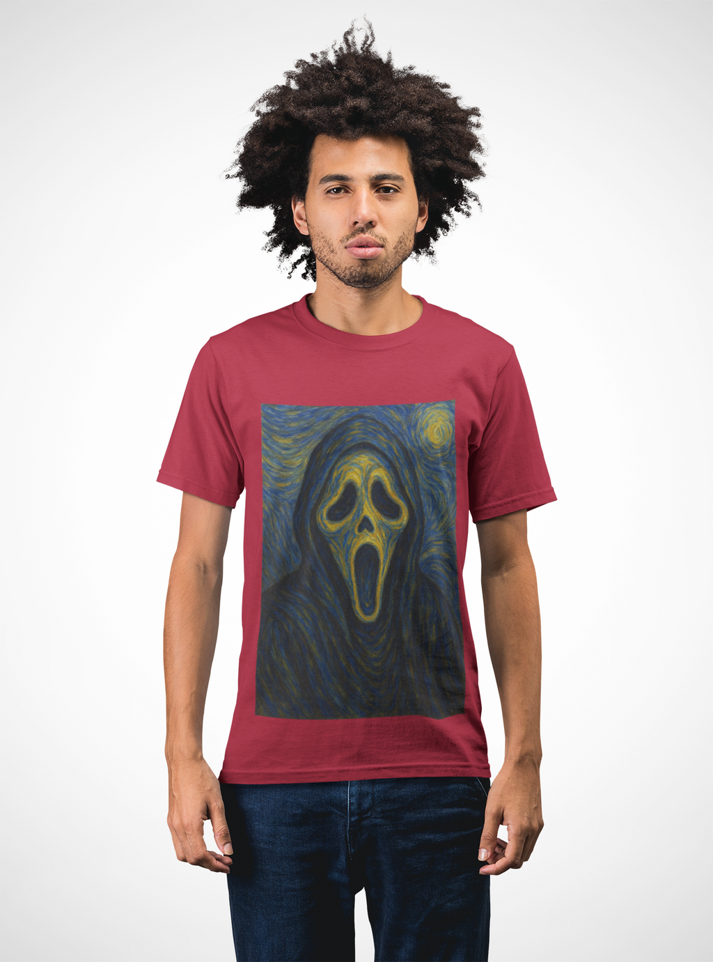 "Van Ghost" Art Tee, Unisex Heavy Cotton T-Shirt with Van Gogh inspired design, Horror Fan Gift, Spooky Halloween Apparel, Unique Graphic Tee