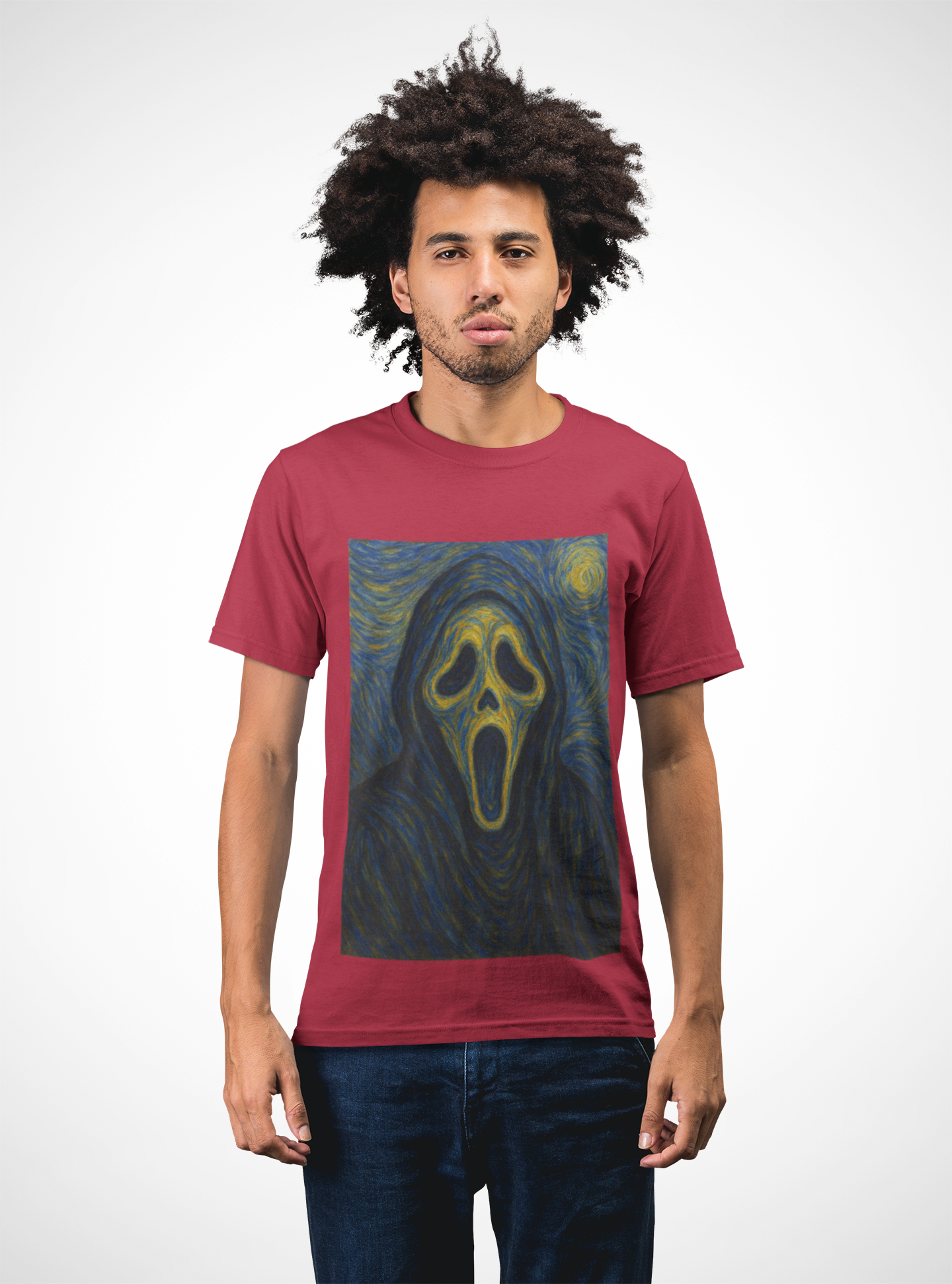 "Van Ghost" Art Tee, Unisex Heavy Cotton T-Shirt with Van Gogh inspired design, Horror Fan Gift, Spooky Halloween Apparel, Unique Graphic Tee