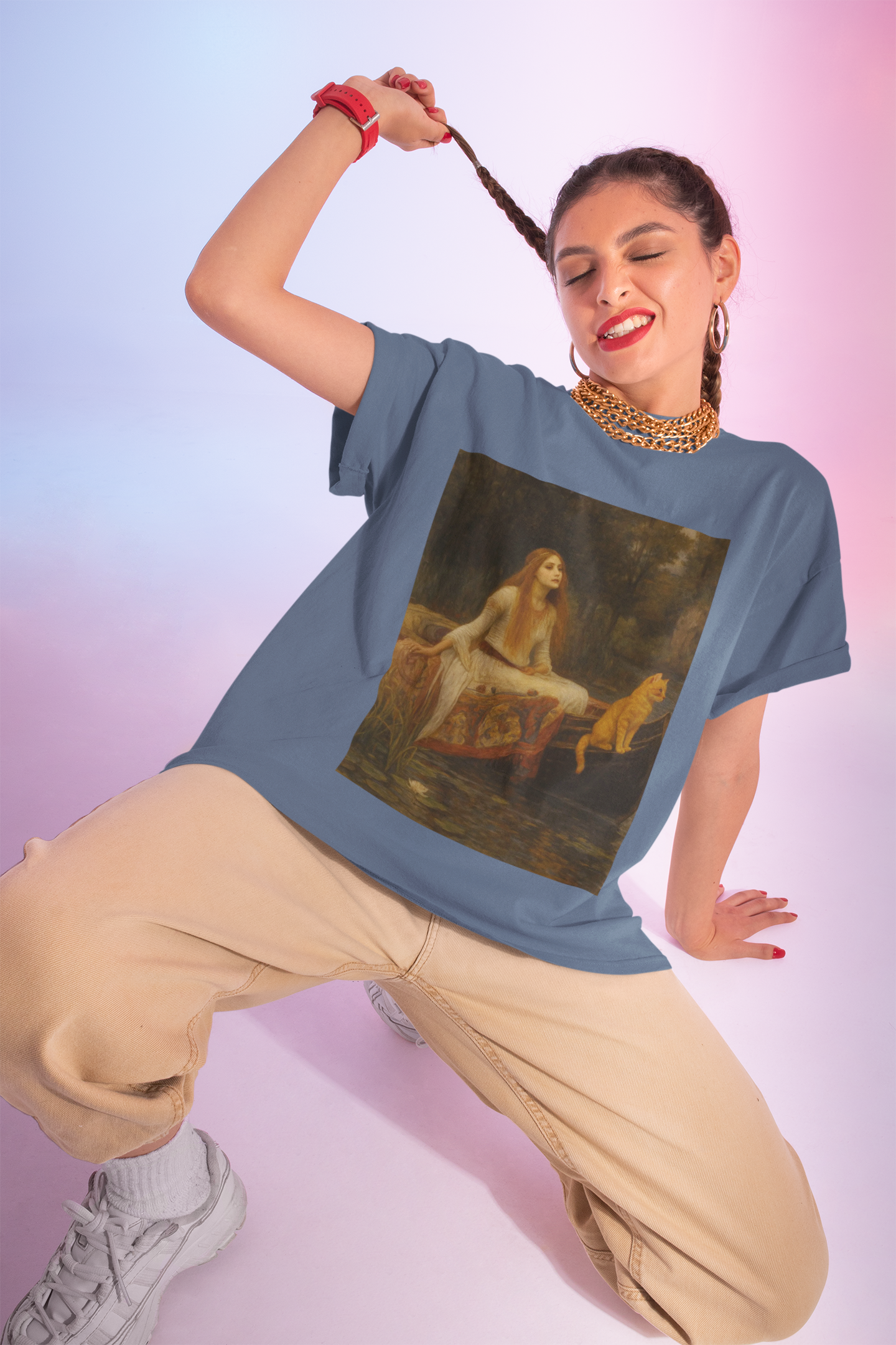 "Lady of Shedding" Artistic Vintage Cat Unisex Heavy Cotton Tee with J.W. Waterhouse inspired design, Graphic Tee, Casual Wear