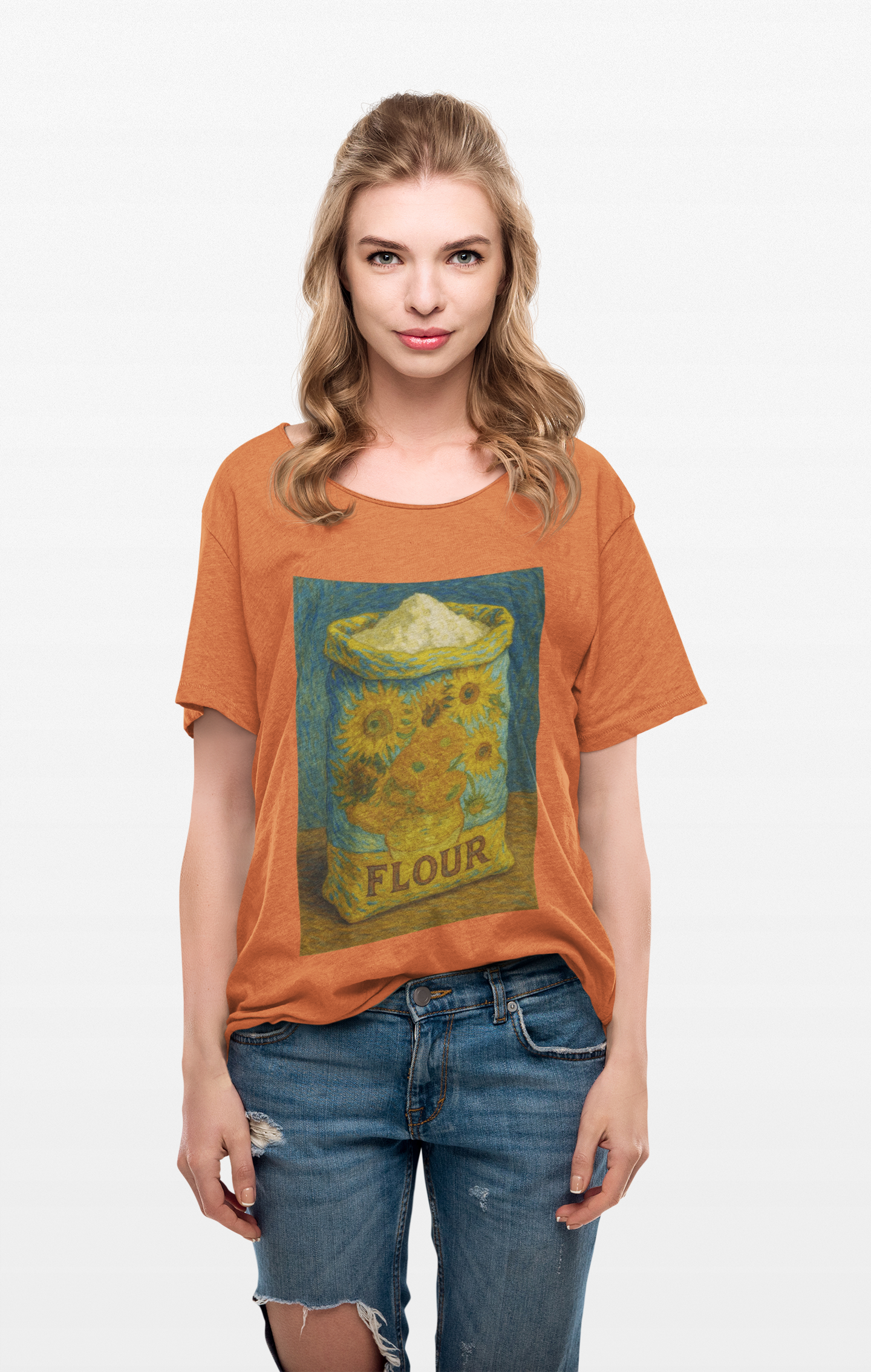 "Sun-Flours" Vintage Flour Tee with Van Gogh inspired design, Artistic Unisex Cotton Shirt, Casual Graphic Tee