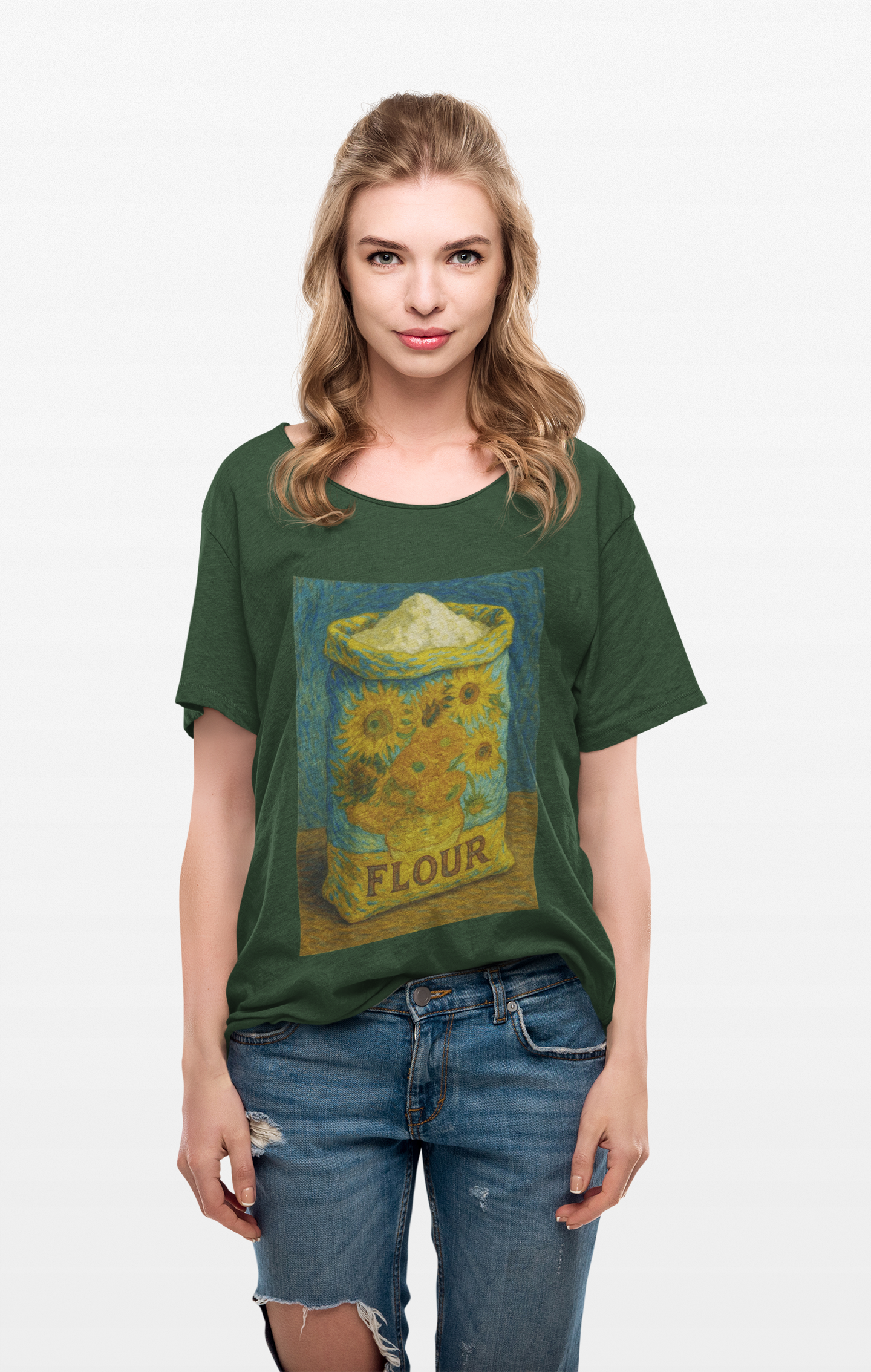 "Sun-Flours" Vintage Flour Tee with Van Gogh inspired design, Artistic Unisex Cotton Shirt, Casual Graphic Tee
