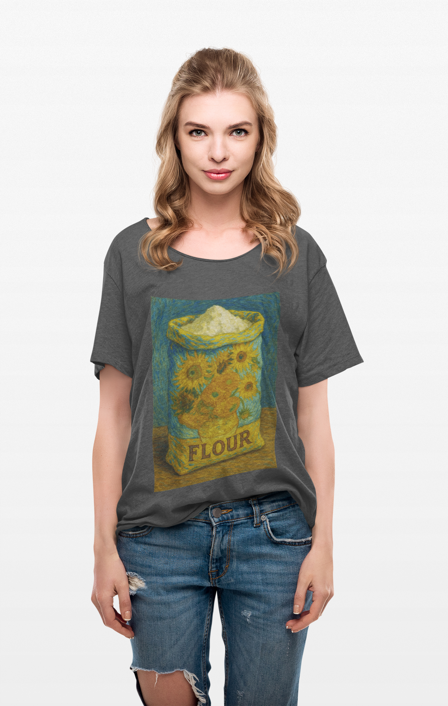 "Sun-Flours" Vintage Flour Tee with Van Gogh inspired design, Artistic Unisex Cotton Shirt, Casual Graphic Tee