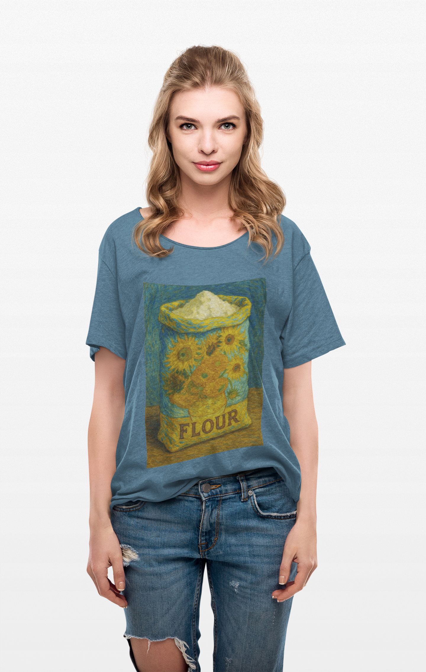 "Sun-Flours" Vintage Flour Tee with Van Gogh inspired design, Artistic Unisex Cotton Shirt, Casual Graphic Tee