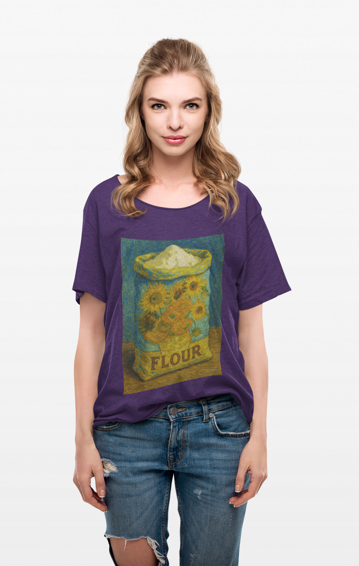 "Sun-Flours" Vintage Flour Tee with Van Gogh inspired design, Artistic Unisex Cotton Shirt, Casual Graphic Tee