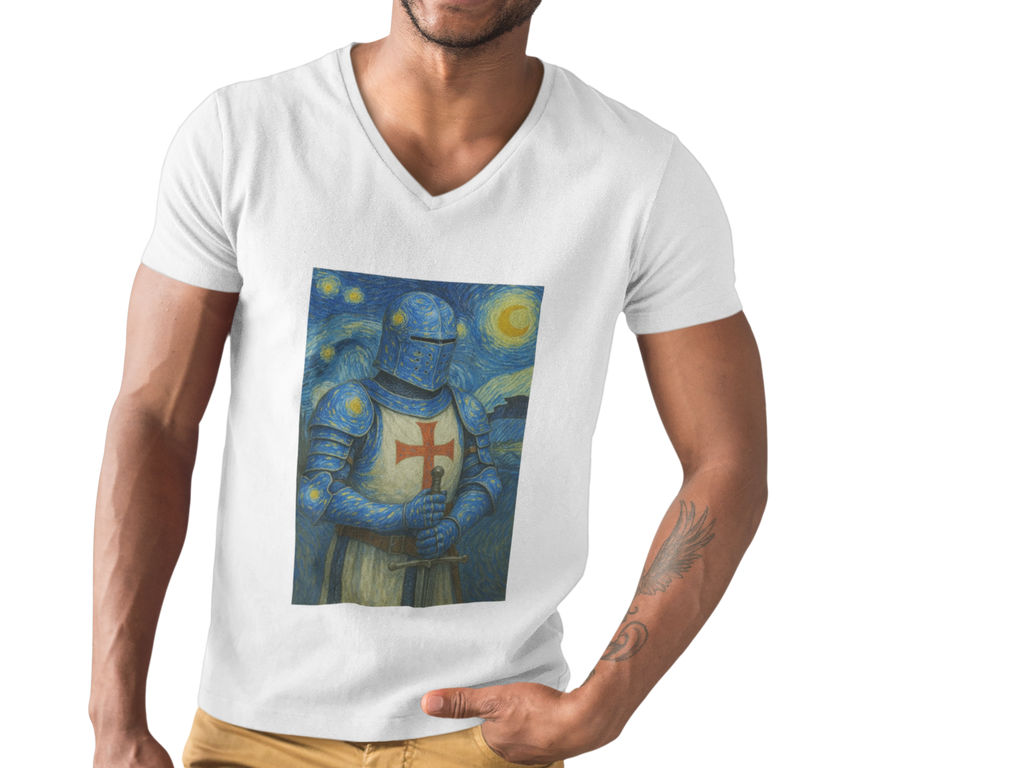 'Starry Knight'- Van Gogh Inspired V-Neck Tee - Unisex Short Sleeve T-Shirt, Casual Wear