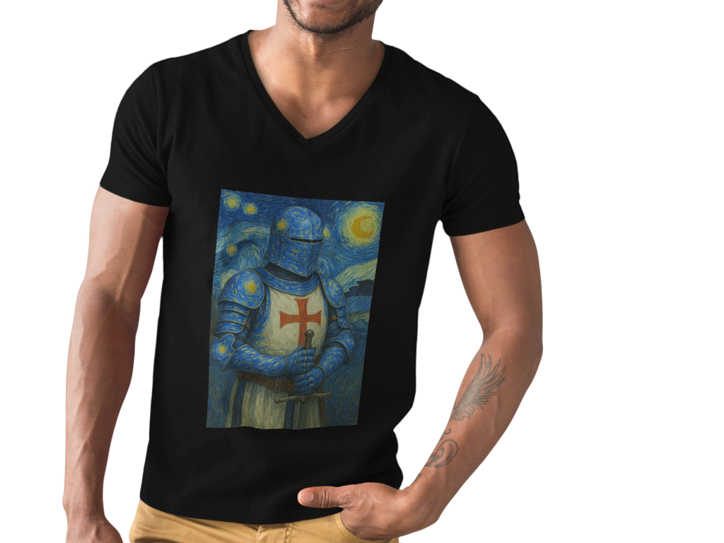 'Starry Knight'- Van Gogh Inspired V-Neck Tee - Unisex Short Sleeve T-Shirt, Casual Wear