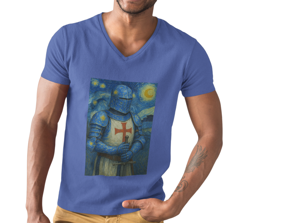 'Starry Knight'- Van Gogh Inspired V-Neck Tee - Unisex Short Sleeve T-Shirt, Casual Wear