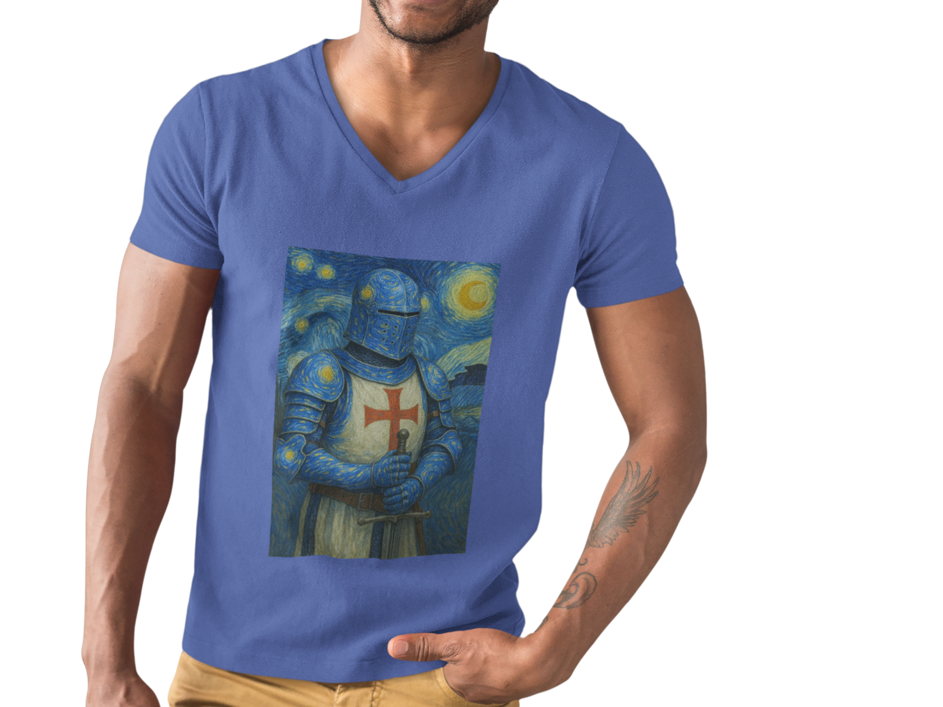 'Starry Knight'- Van Gogh Inspired V-Neck Tee - Unisex Short Sleeve T-Shirt, Casual Wear