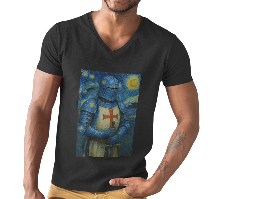 'Starry Knight'- Van Gogh Inspired V-Neck Tee - Unisex Short Sleeve T-Shirt, Casual Wear