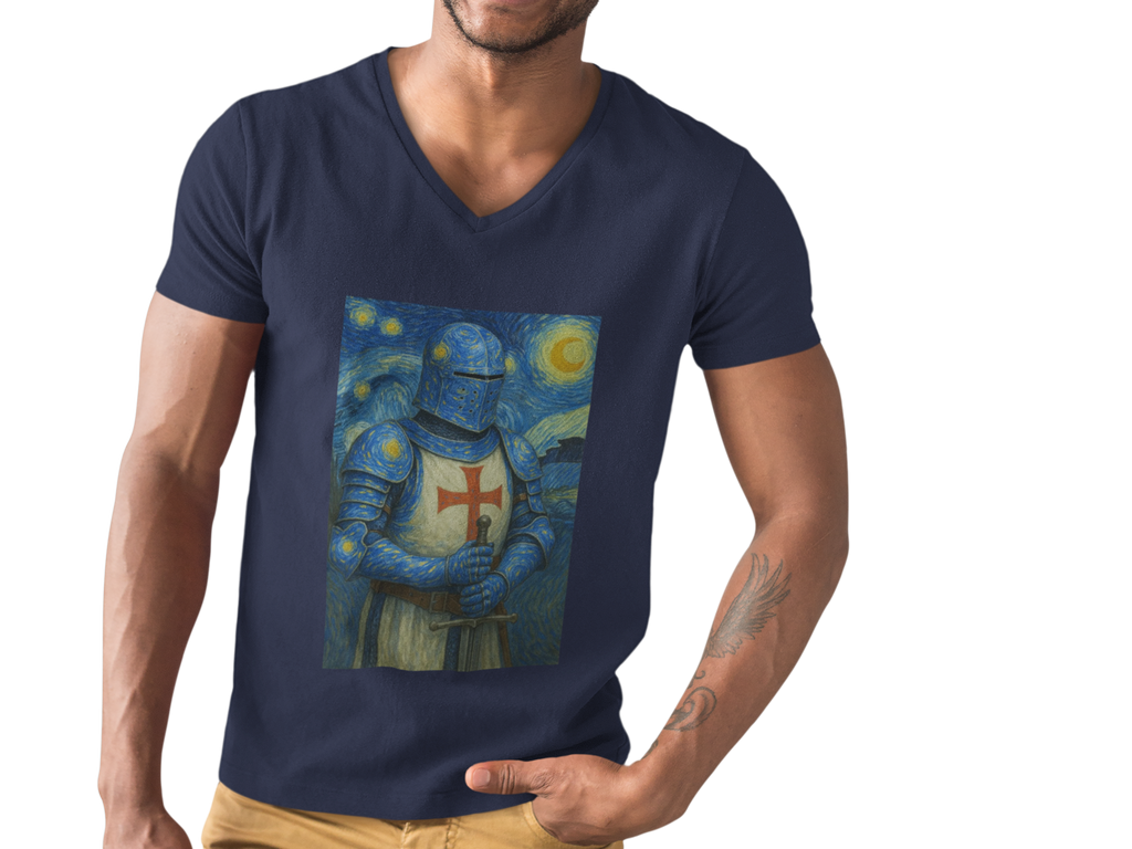 'Starry Knight'- Van Gogh Inspired V-Neck Tee - Unisex Short Sleeve T-Shirt, Casual Wear