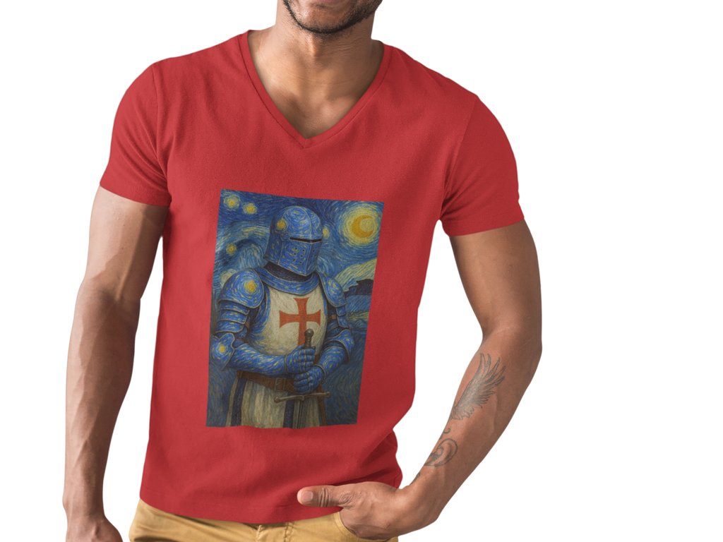 'Starry Knight'- Van Gogh Inspired V-Neck Tee - Unisex Short Sleeve T-Shirt, Casual Wear