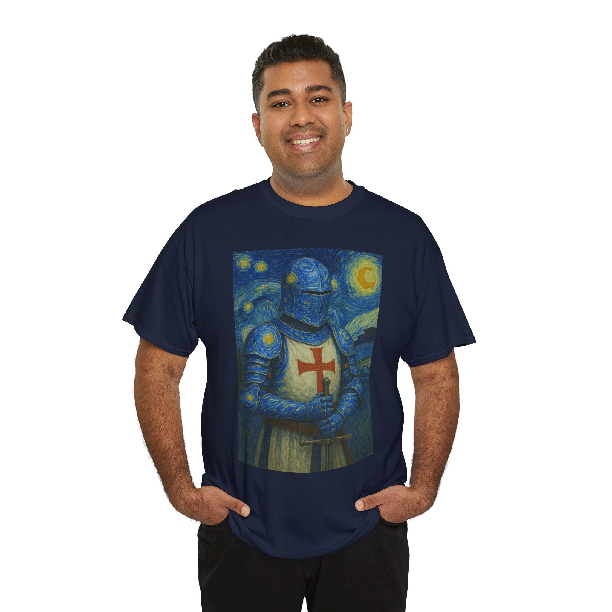 "Starry Knight" Knight Design Unisex Tee with Van Gogh inspired design- Embrace Your Inner Warrior, Unique Gift for History Lovers, Ideal for Everyday Wear, Casual Outfit