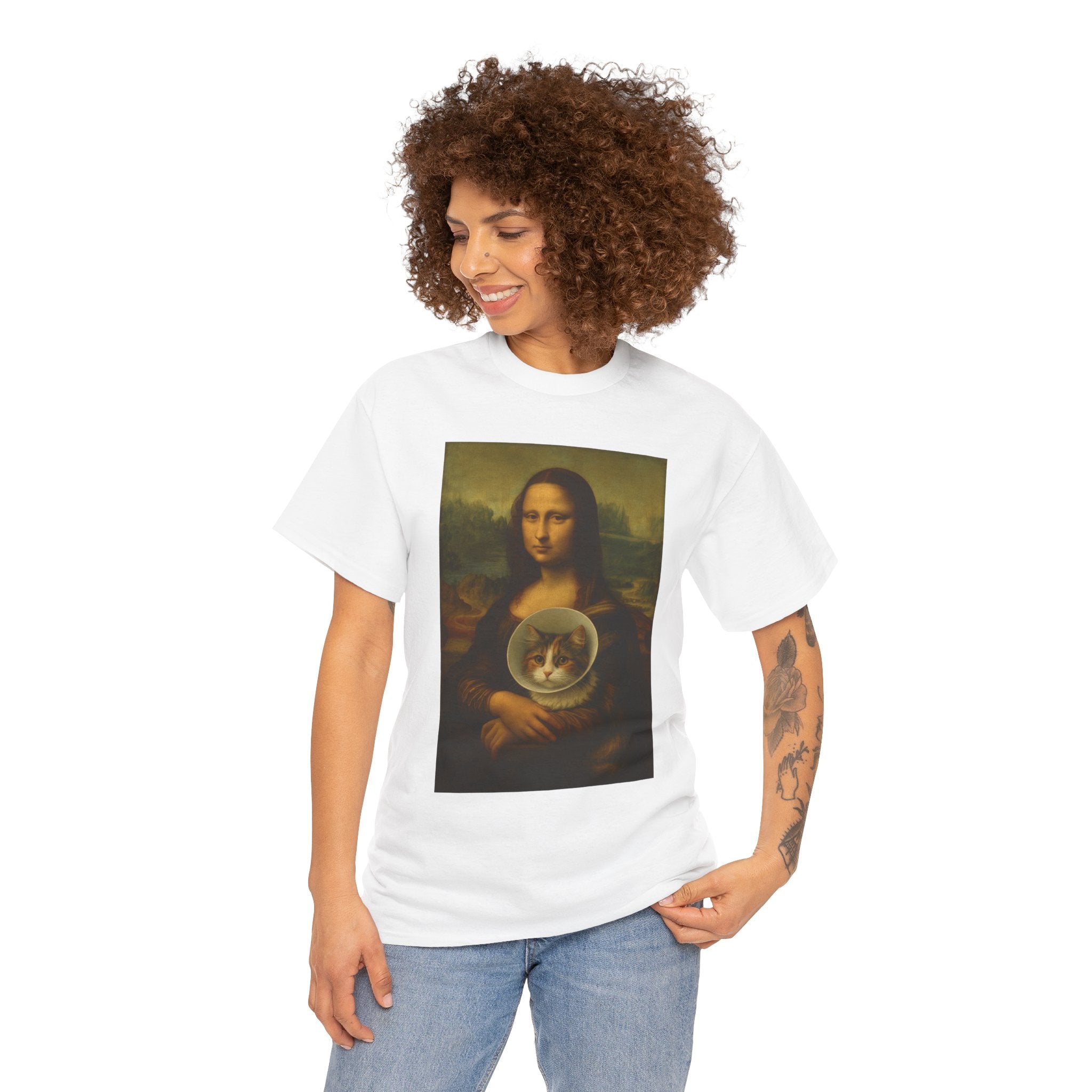 Art Tee - Mona Lisa with Cat Design