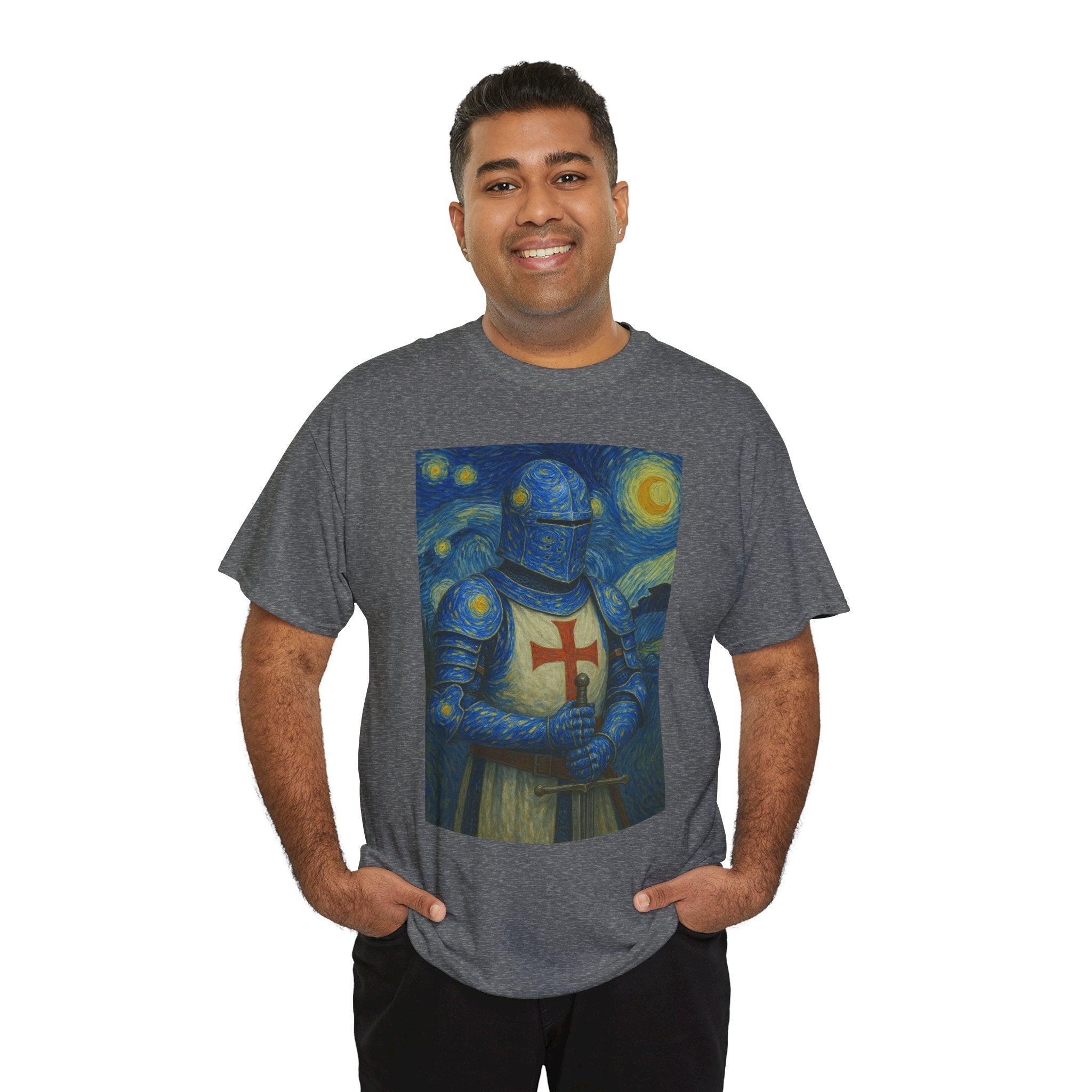 "Starry Knight" Knight Design Unisex Tee with Van Gogh inspired design- Embrace Your Inner Warrior, Unique Gift for History Lovers, Ideal for Everyday Wear, Casual Outfit
