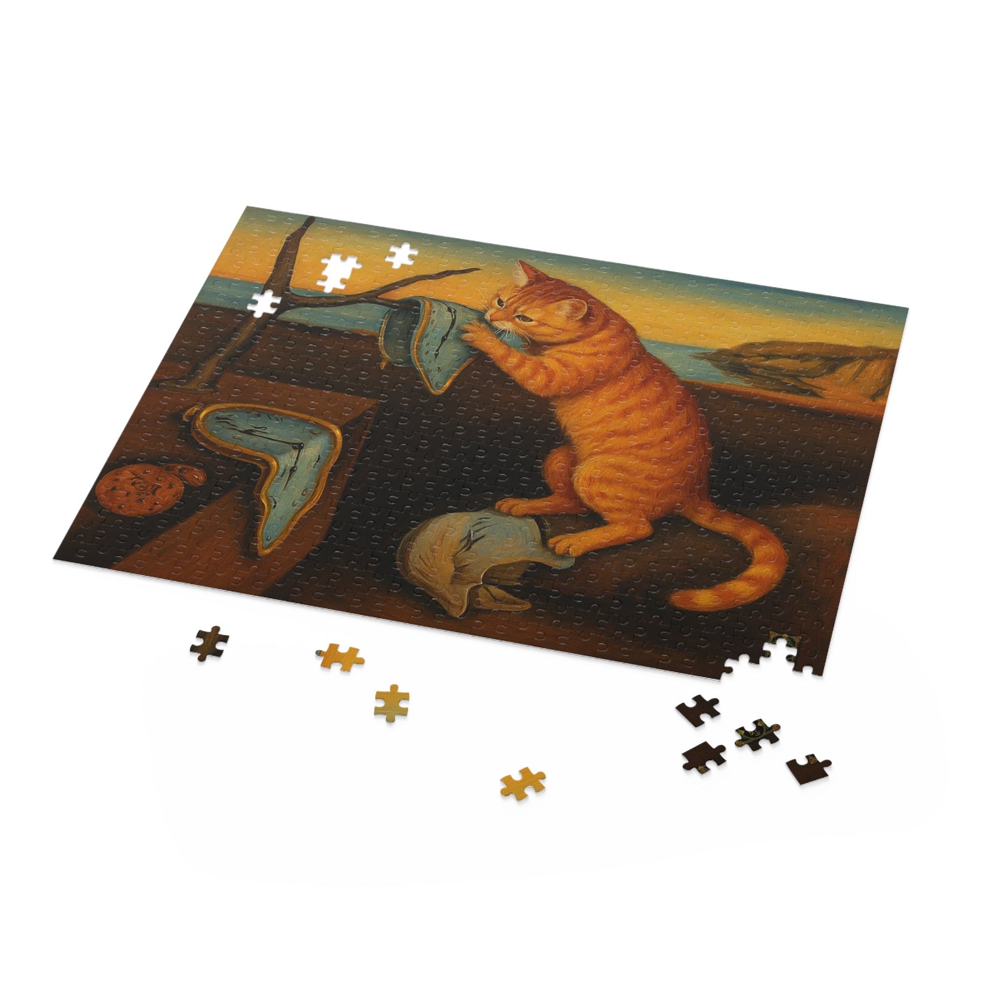 "The Insistence of Cat"- Salvador Dali Inspired Puzzle Art for Cat Lovers, 120 252 500-Piece Jigsaw Fun, Cozy Indoor Activity, Perfect Gift for Any Occasion