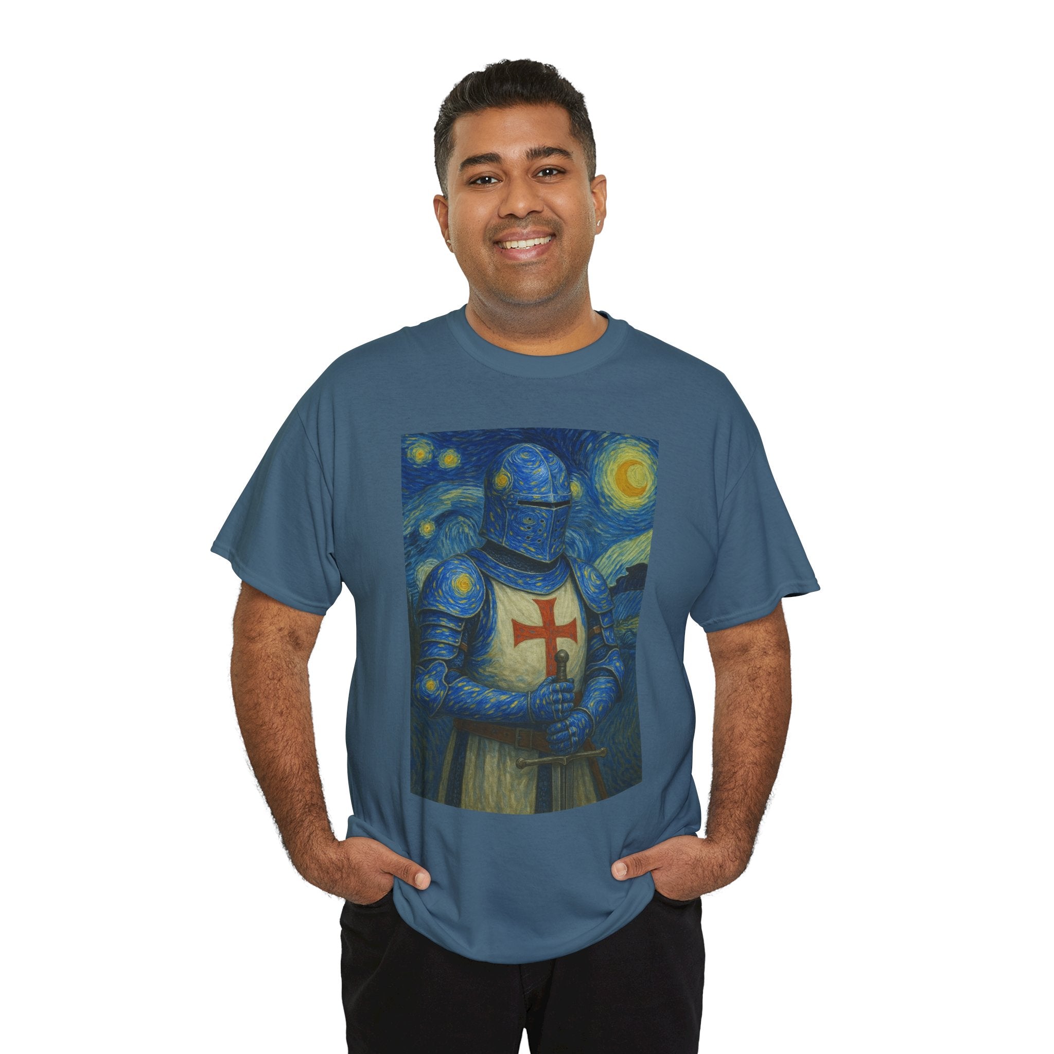 "Starry Knight" Knight Design Unisex Tee with Van Gogh inspired design- Embrace Your Inner Warrior, Unique Gift for History Lovers, Ideal for Everyday Wear, Casual Outfit