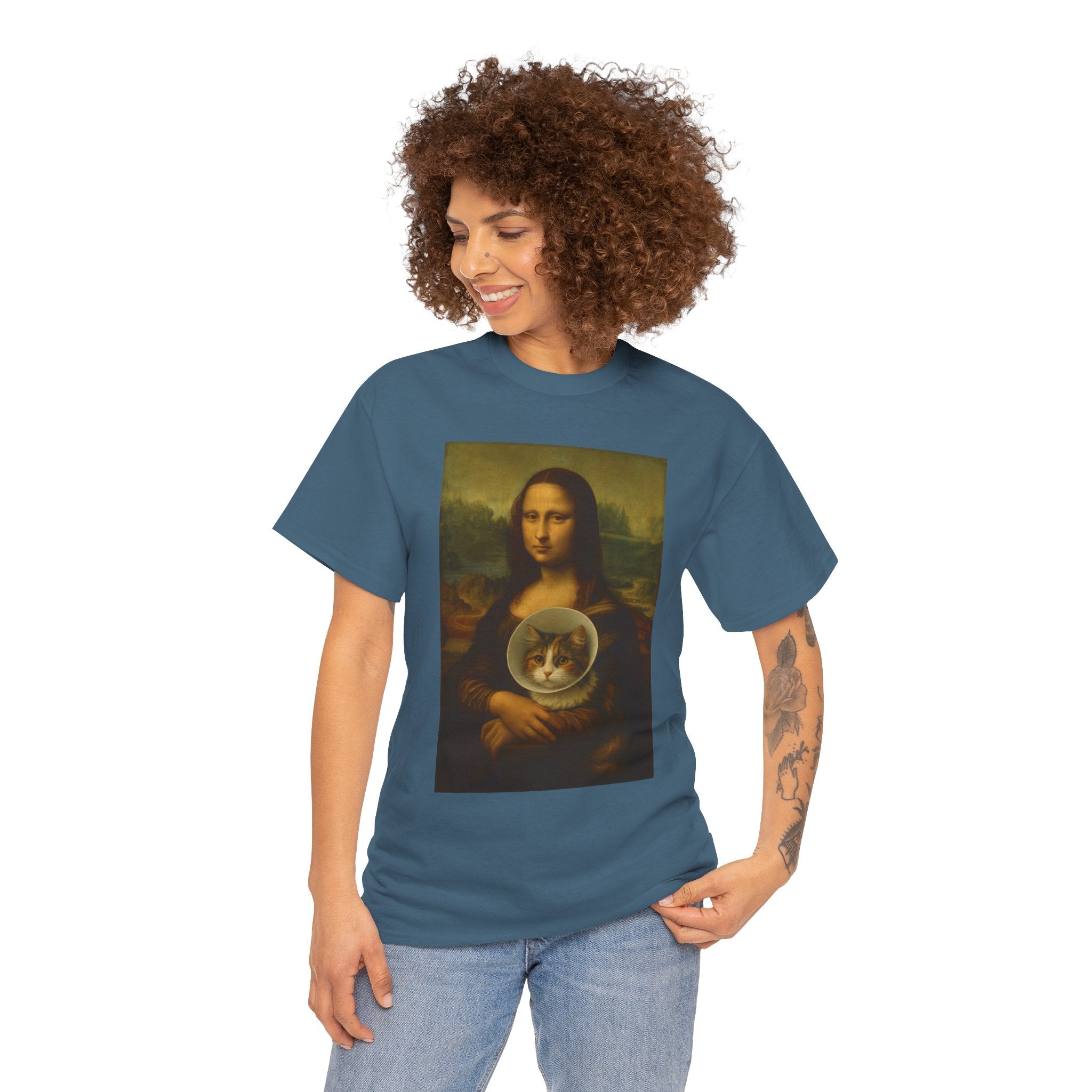 Art Tee - Mona Lisa with Cat Design
