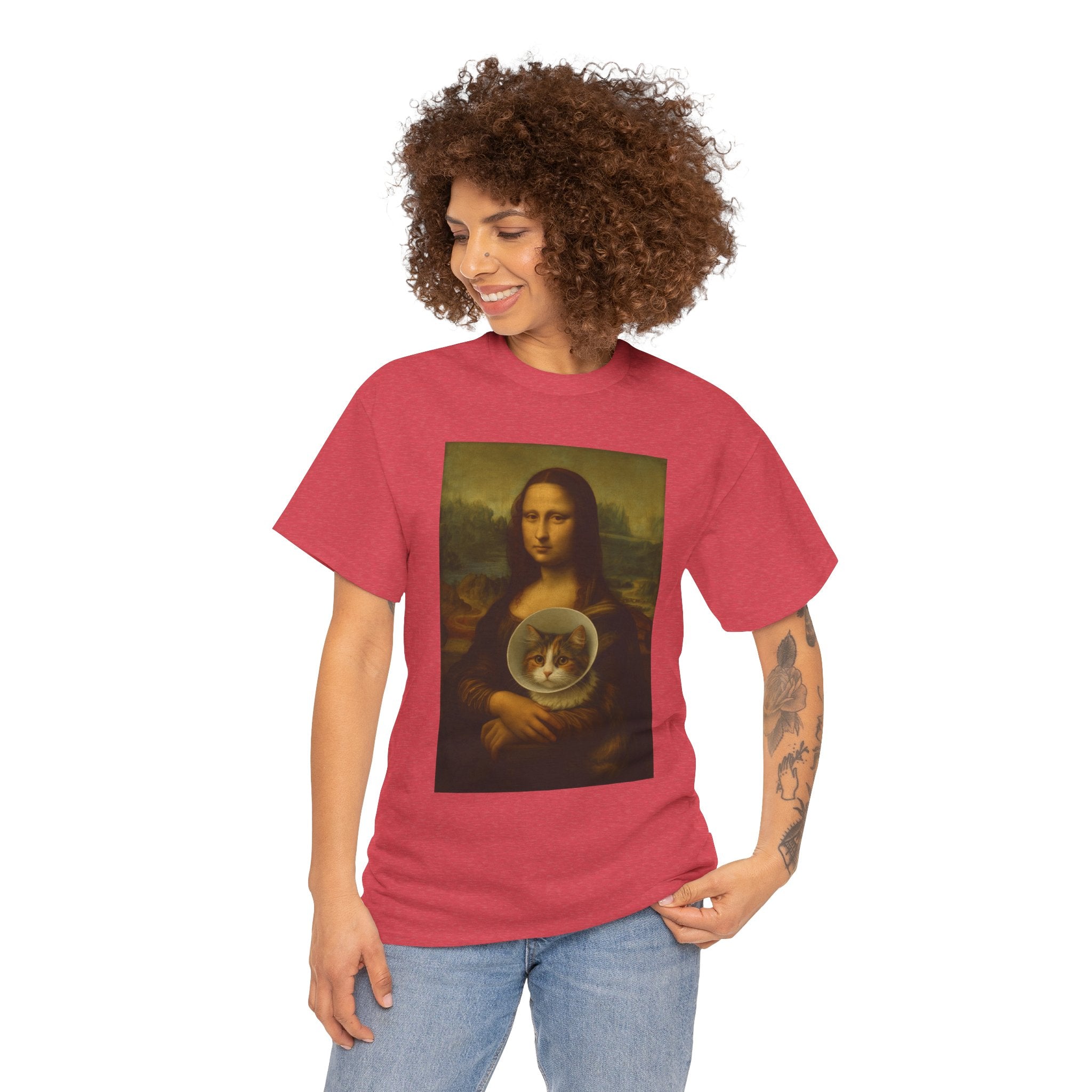 Art Tee - Mona Lisa with Cat Design