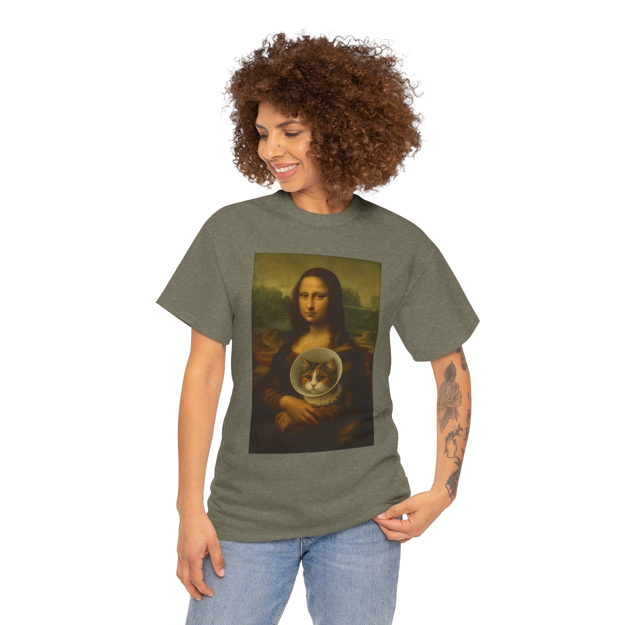 Art Tee - Mona Lisa with Cat Design